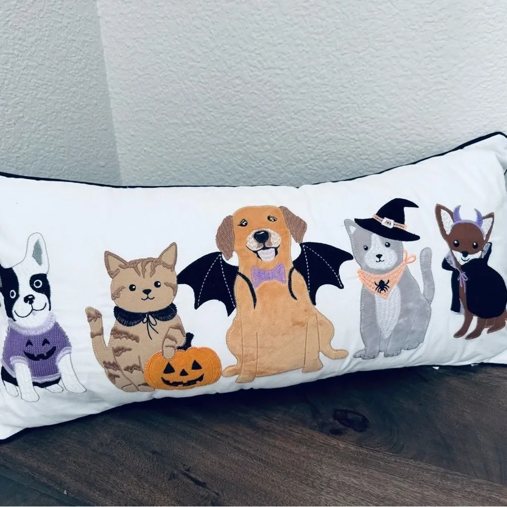 Halloween Dogs Cats Embroidered Costume Pets Fall Throw Pillow